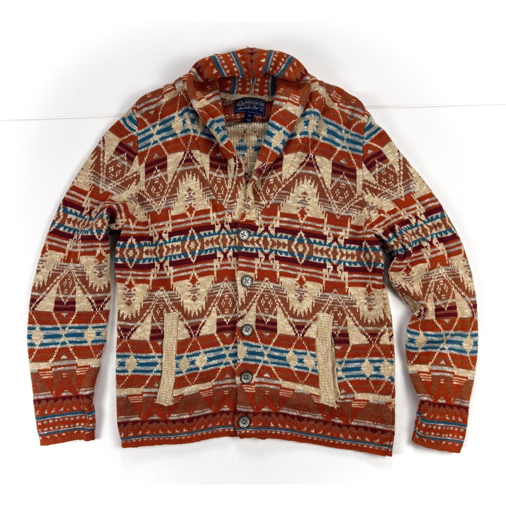 American Rag CIE Mens XL Southwestern Cardigan Sweater Aztec Shawl Collar #1970